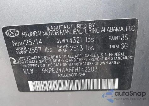 2015 Hyundai Sonata Eco from USA, damaged, VIN 5NPE24AA6FH142203